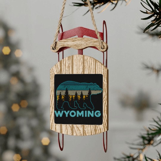Wyoming Grizzly Bear Nature Hiking Sled Ornaments