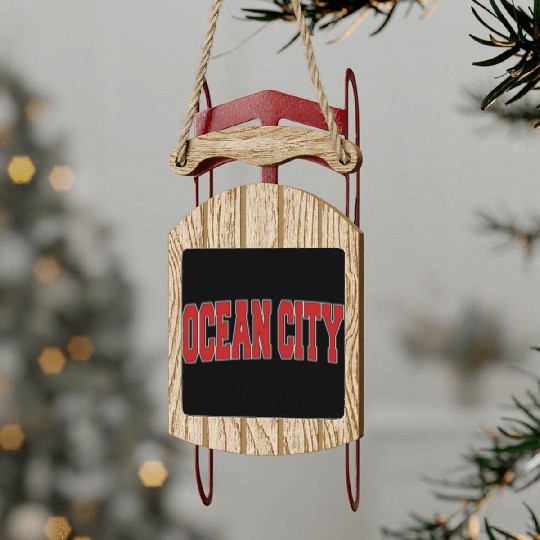 Ocean City Nj New Jersey Varsity Style Usa Sports Sled Ornaments