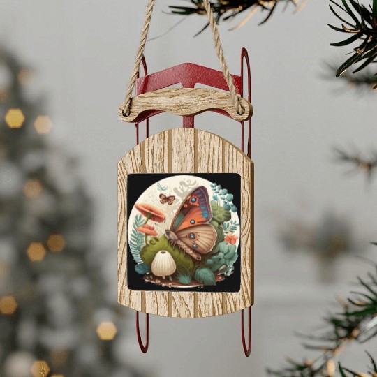 Cottagecore Butterfly Mushroom Plants Botanic Herb Sled Ornaments