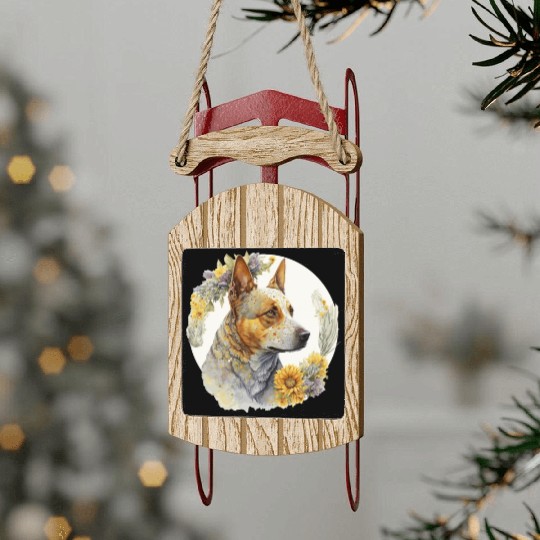 Watercolor Australian Cattle Sunflower Dog Breed P Sled Ornaments