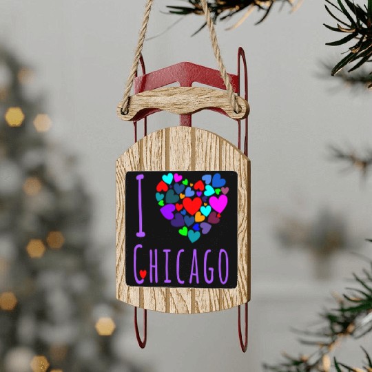 I Love Chicago Heart City Of Chicago Sled Ornaments
