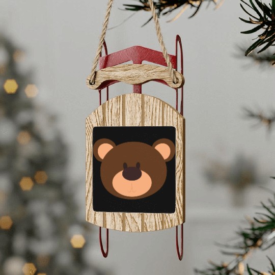 Brown Face Teddy Bear Lover Sled Ornaments