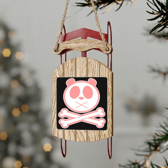 Panda Cross Bone Pink Sled Ornaments
