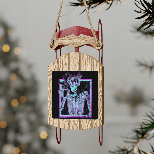 Distressed Synthwave eleton Vaporwave Smiling Sled Ornaments