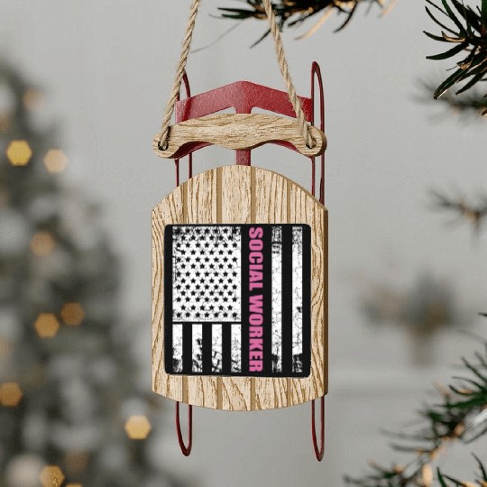 Social Worker US Flag USA Stars and Stripes Sled Ornaments