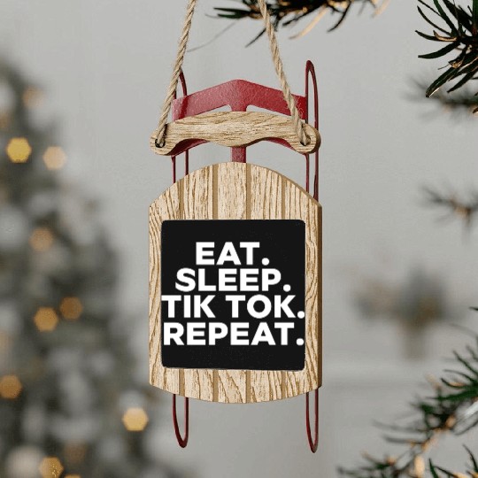 Eat Sleep tiktok Repeat retro vintage colors Sled Ornaments
