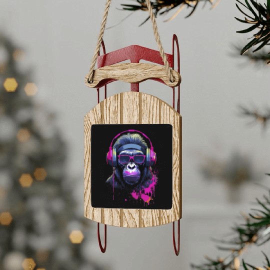 Graffiti Inspired Chimpanzee Ink & Paint Splatters Sled Ornaments