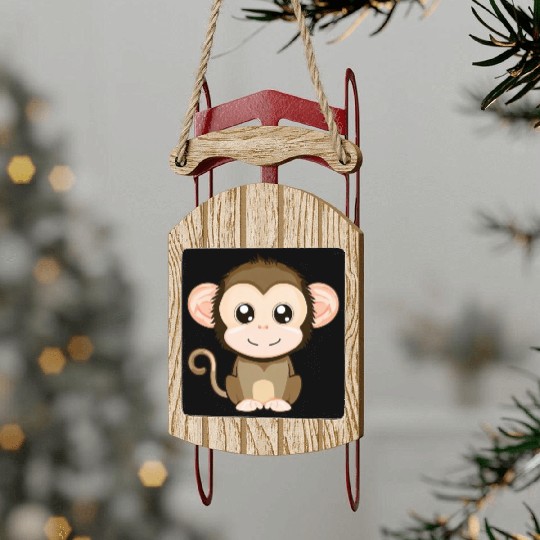 Cute, Joyful Monkey - Kawaii Style Sled Ornaments