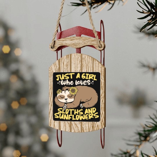 Sloth Cute Sloth Sunflower Sled Ornaments