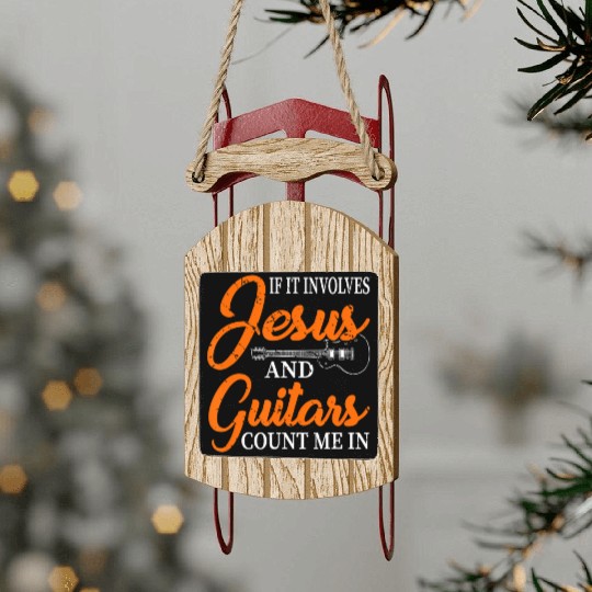 Funny Guitarist Christian Religious Guitar Player Sled Ornaments