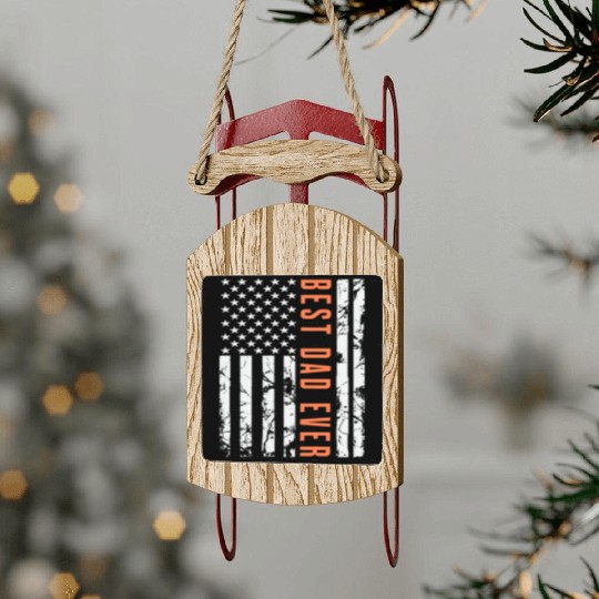 Best Dad Ever With US American Flag Sled Ornaments