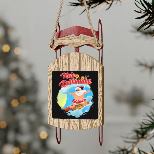 In July Santa Surfing Mele Kalikimaka Sled Ornaments