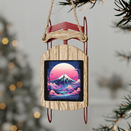 Vaporwave Volcano Aesthetic Japan Sight Mount Fuji Sled Ornaments