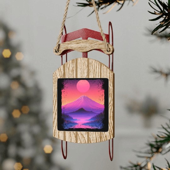 Mount Fuji Aesthetic Japan Sight Vaporwave Volcano Sled Ornaments