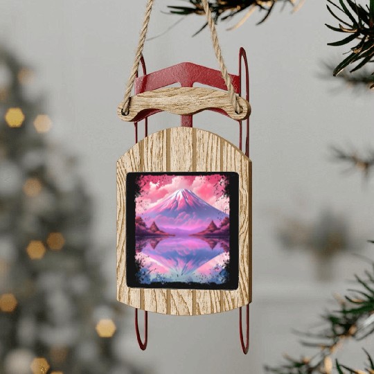 Aesthetic Vaporwave Volcano Japan Sight Mount Fuji Sled Ornaments