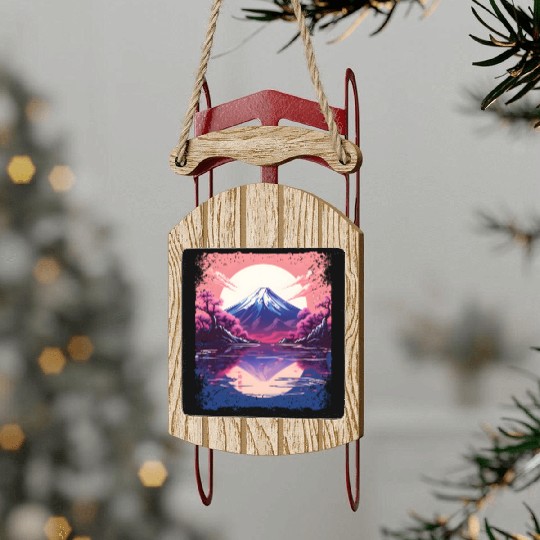 Vaporwave Aesthetic Japan Sight Mount Fuji Volcano Sled Ornaments