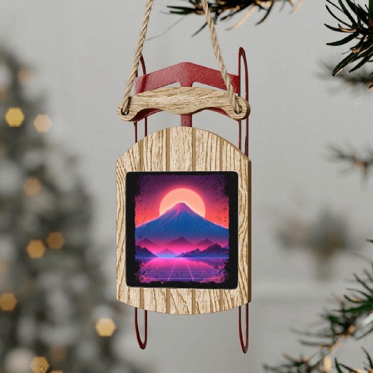 Aesthetic Vaporwave Japan Sight Mount Fuji Volcano Sled Ornaments