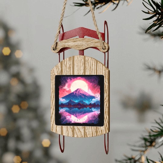 Mount Fuji Vaporwave Aesthetic Japan Sight Volcano Sled Ornaments