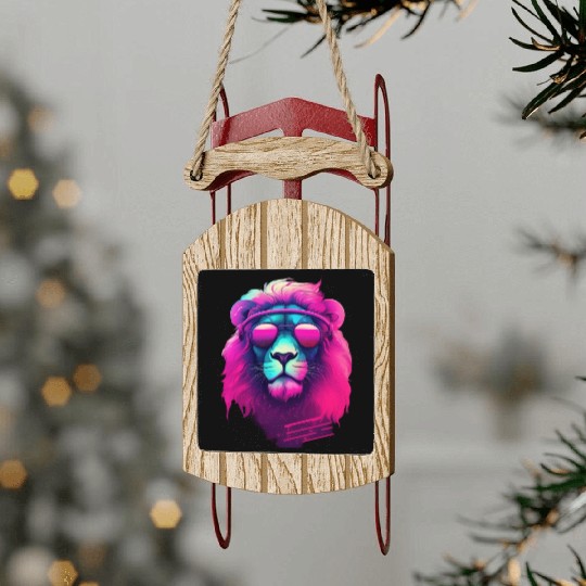 Synthwave Sun King Lion s Neon Shades Sled Ornaments