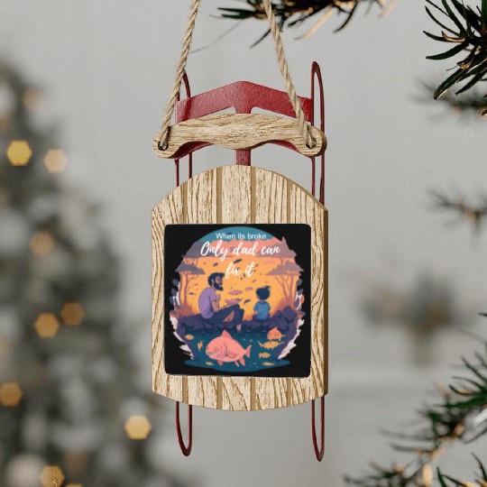 Father's Day man enjoying with his boy in a river Sled Ornaments