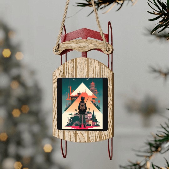 Starry Night Sky and Urban Vistas Sled Ornaments