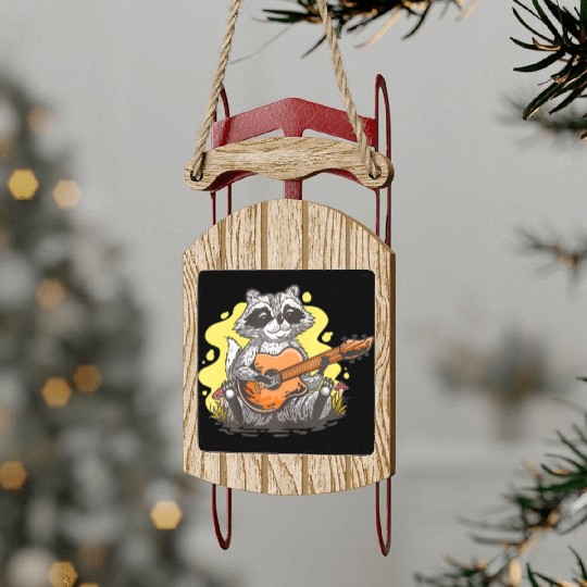Raccoon With Guitar Sled Ornaments