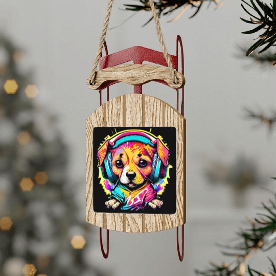 Pawsome Beats: Colorful Graffiti Puppy Party Sled Ornaments