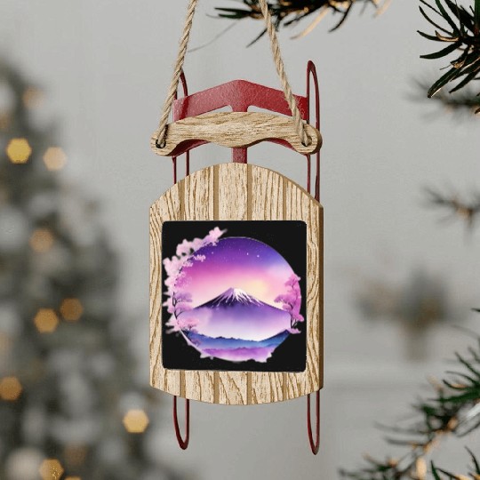 Japan Mount Fuji Dreamy Lo-Fi Style Retro Purple Sled Ornaments
