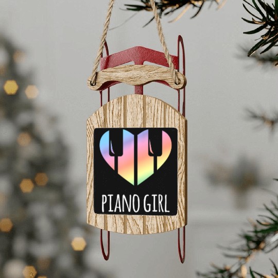 Piano Girl with Rainbow Heart Sled Ornaments