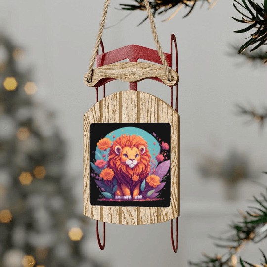 Illustration Cute Kawaii lion - lion lovers gift Sled Ornaments
