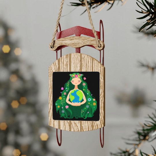 Green Mother Earth Day Gaia Save Our Planet Sled Ornaments