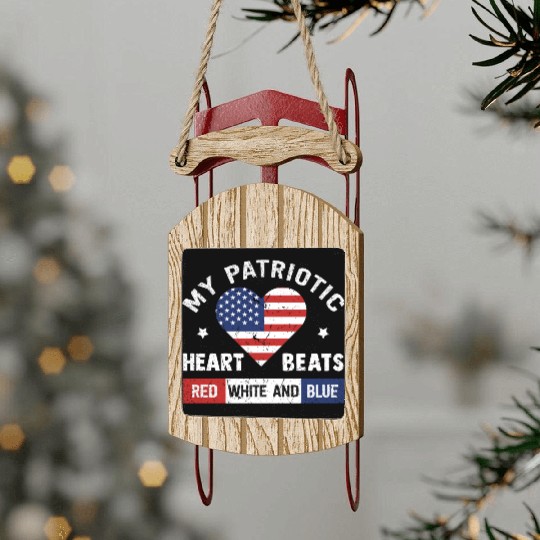 My Patriotic heart red white blue 4th of July Sled Ornaments