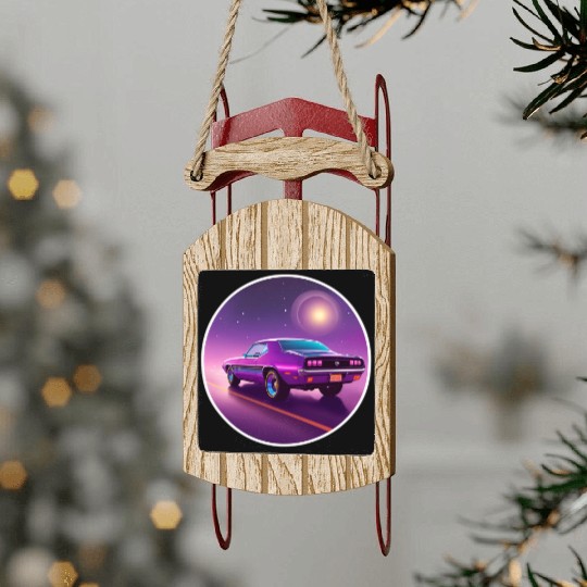Nostalgic Retro 80s Purple Vaporwave Muscle Car Sled Ornaments