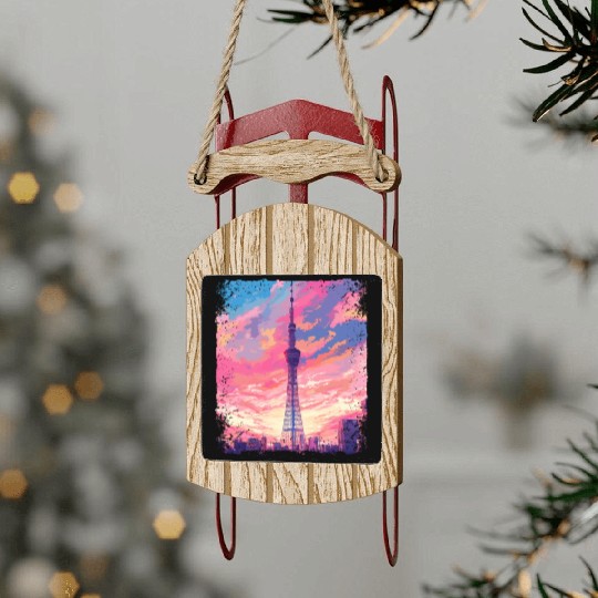 Vaporwave Aesthetic Skytree Tokyo Japanese Sight Sled Ornaments