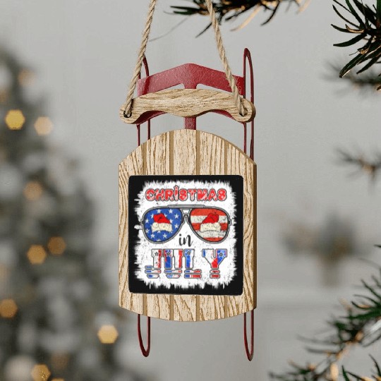 Christmas in July Santa Hat Sunglasses Summer Sled Ornaments