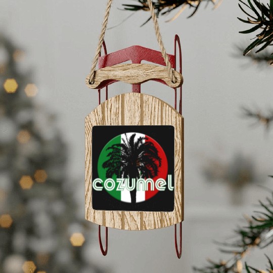 Cozumel Mexico Flag Native Palm Tree Mexican Sled Ornaments