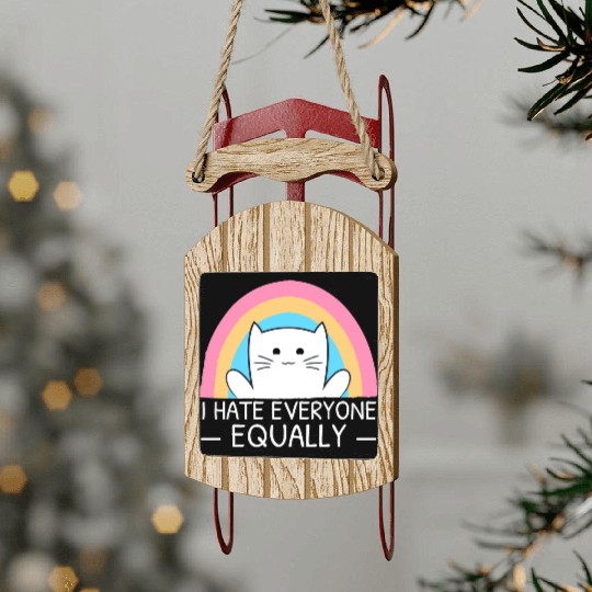 I Hate Everyone Equally Funny Cat Lover Rainbow Sled Ornaments