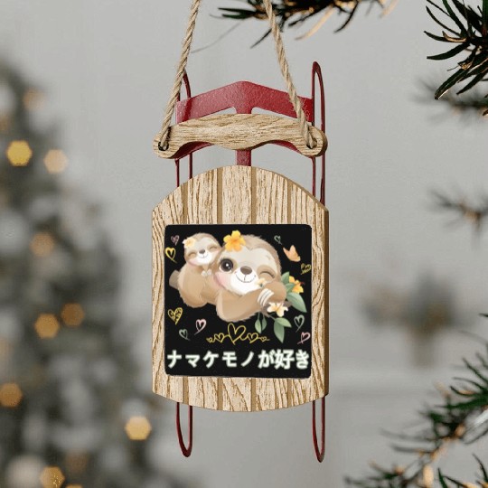 I Love Sloths Love Mom Sloth Sled Ornaments