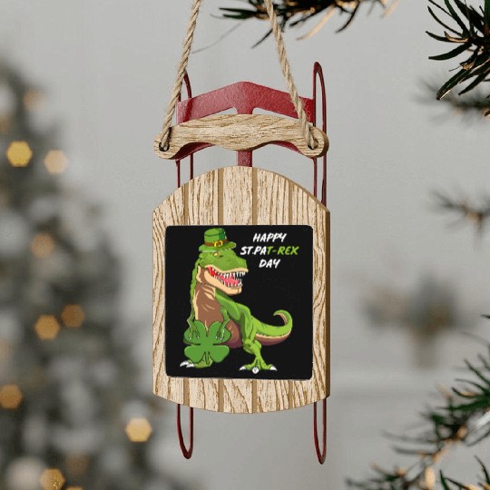 Happy St Pat Trex Day Dino St Patric Day Sled Ornaments