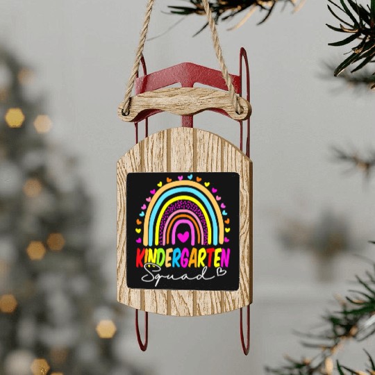 Back To School Kindergarten Squad Rainbow Teacher Sled Ornaments