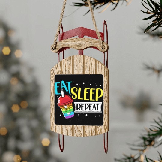 Eat Sleep Boba Tea Repeat Bubble Tea Lover Drinker Sled Ornaments