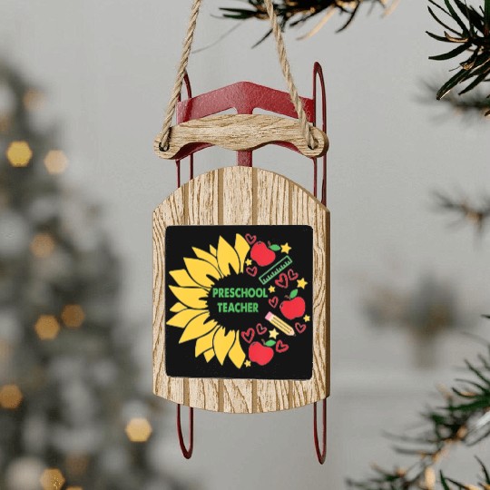 Preschool Teacher Sunflower Back To School Sled Ornaments