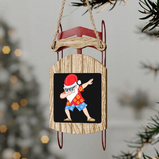 Christmas in July Santa Hawaiian Dabbing Santa Sled Ornaments