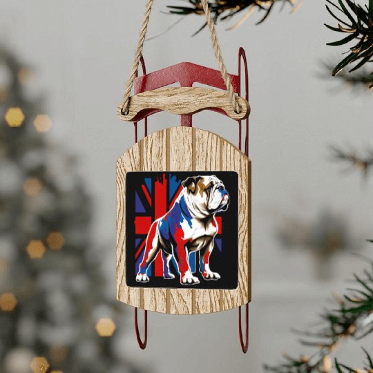 British Bulldog With Union Jack Flag King Charles Sled Ornaments