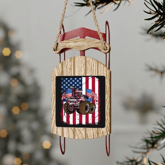 US Patriot American Monster Trucks USA Fan Sled Ornaments