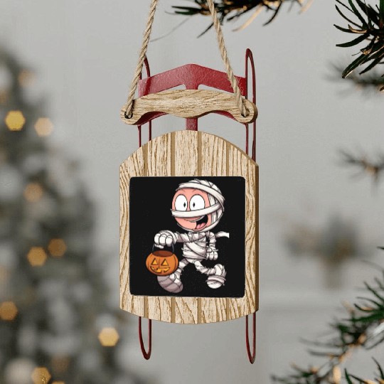 Kid In Mummy Costume Trick Or Treating Sled Ornaments