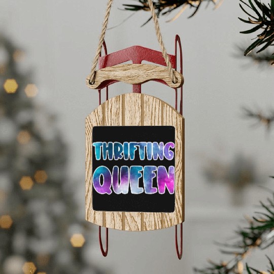 Thrifting Queen blue purple watercolor Sled Ornaments