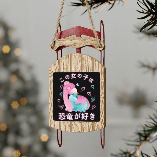 Dino Love Mama Brontosaur and Dinosaur Sled Ornaments