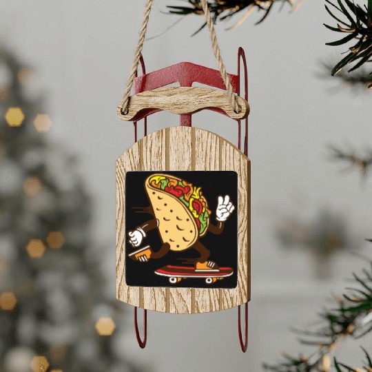 Tacos Funny Cute Taco Lover Cool Skateboarding Sled Ornaments