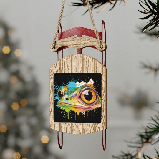 Colorful Leap - Watercolor Style Frog Art Sled Ornaments